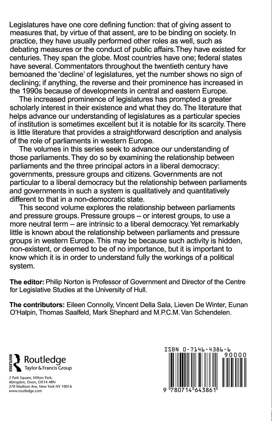 Rückseitencover Parliaments and Pressure Groups in Western Europe