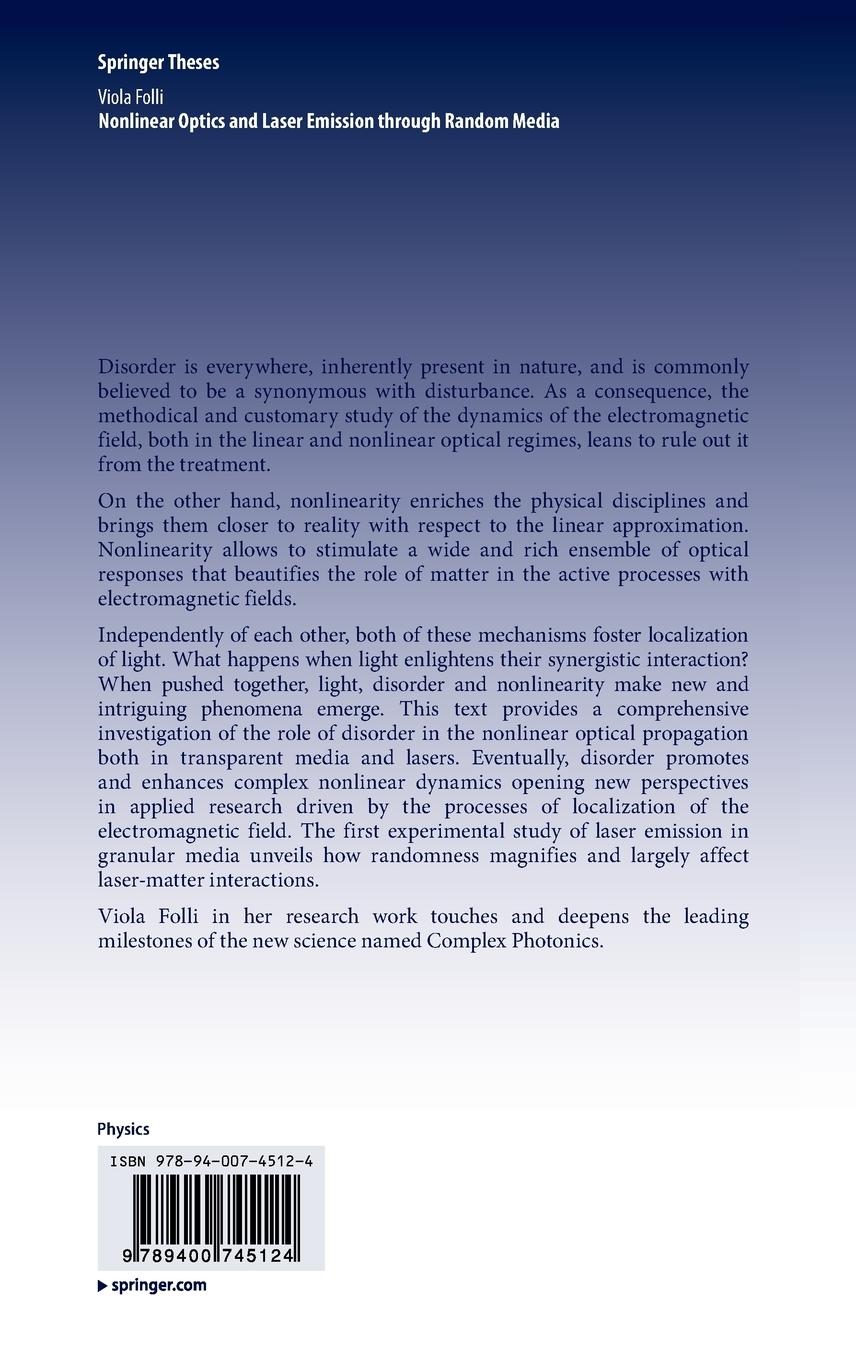 Rückseitencover Nonlinear Optics and Laser Emission through Random Media