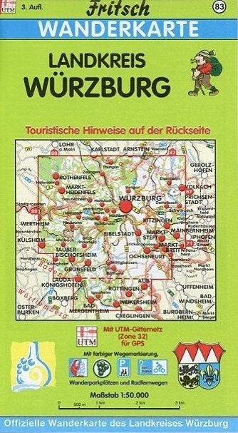 Vorderes Coverbild Landkreis Würzburg 1 : 50 000. Fritsch Wanderkarte