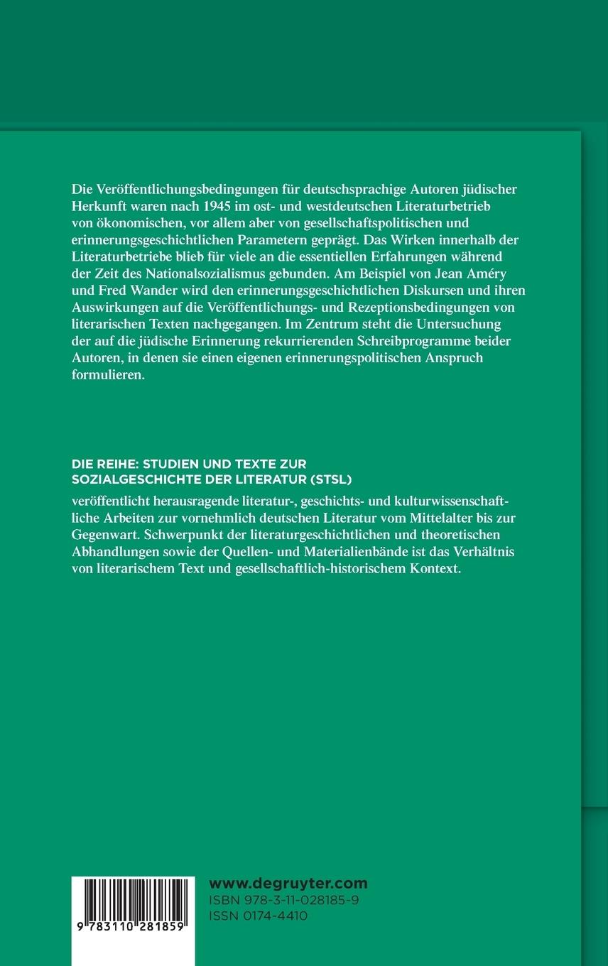 Rückseitencover Jean Améry und Fred Wander