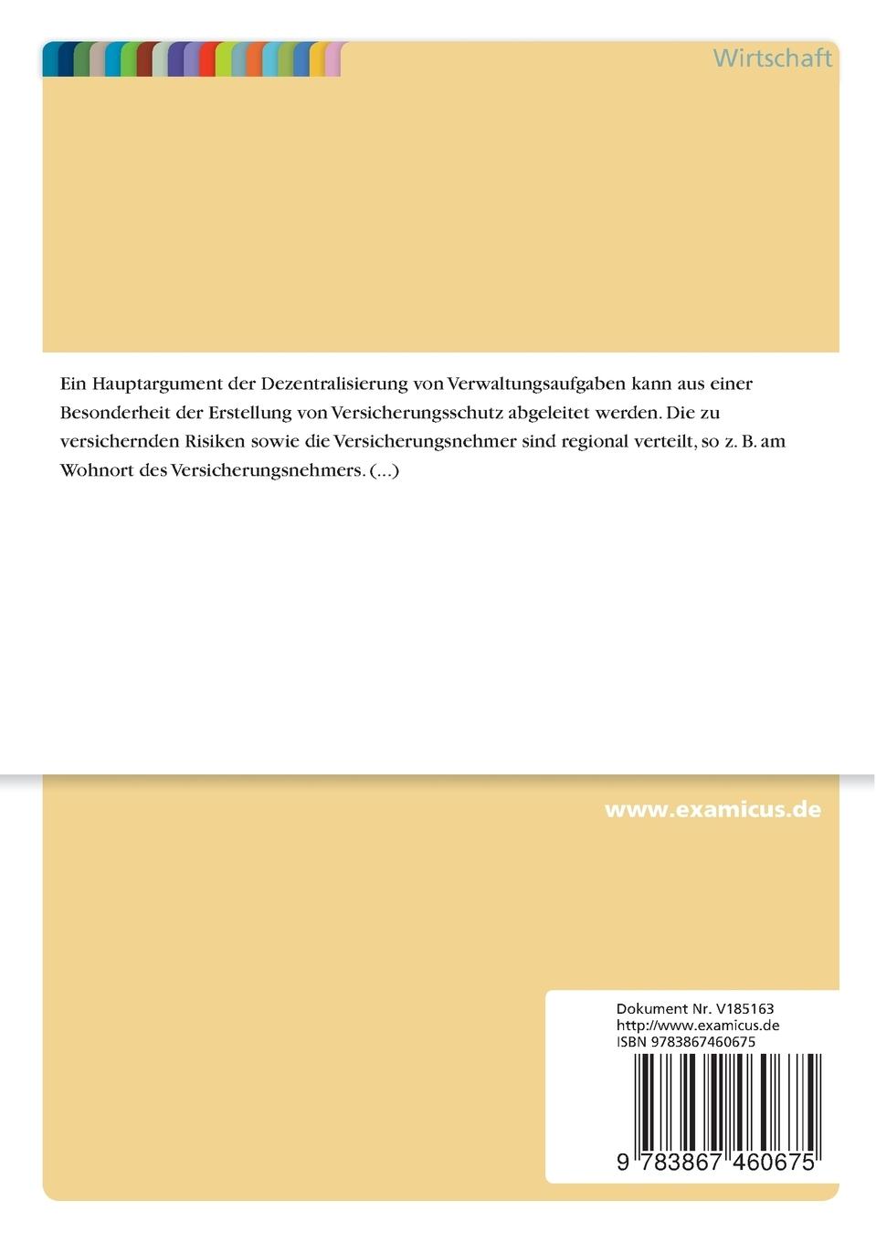 Rückseitencover Dezentralisierung betrieblicher Funktionen im Versicherungsvertrieb