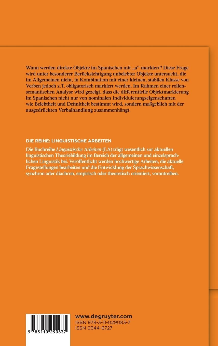 Rückseitencover Differentielle Objektmarkierung bei unbelebten Objekten im Spanischen