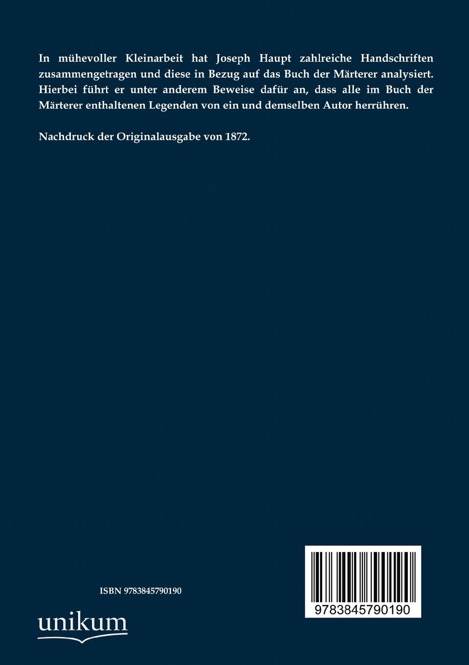 Rückseitencover Über das mittelhochdeutsche Buch der Märterer