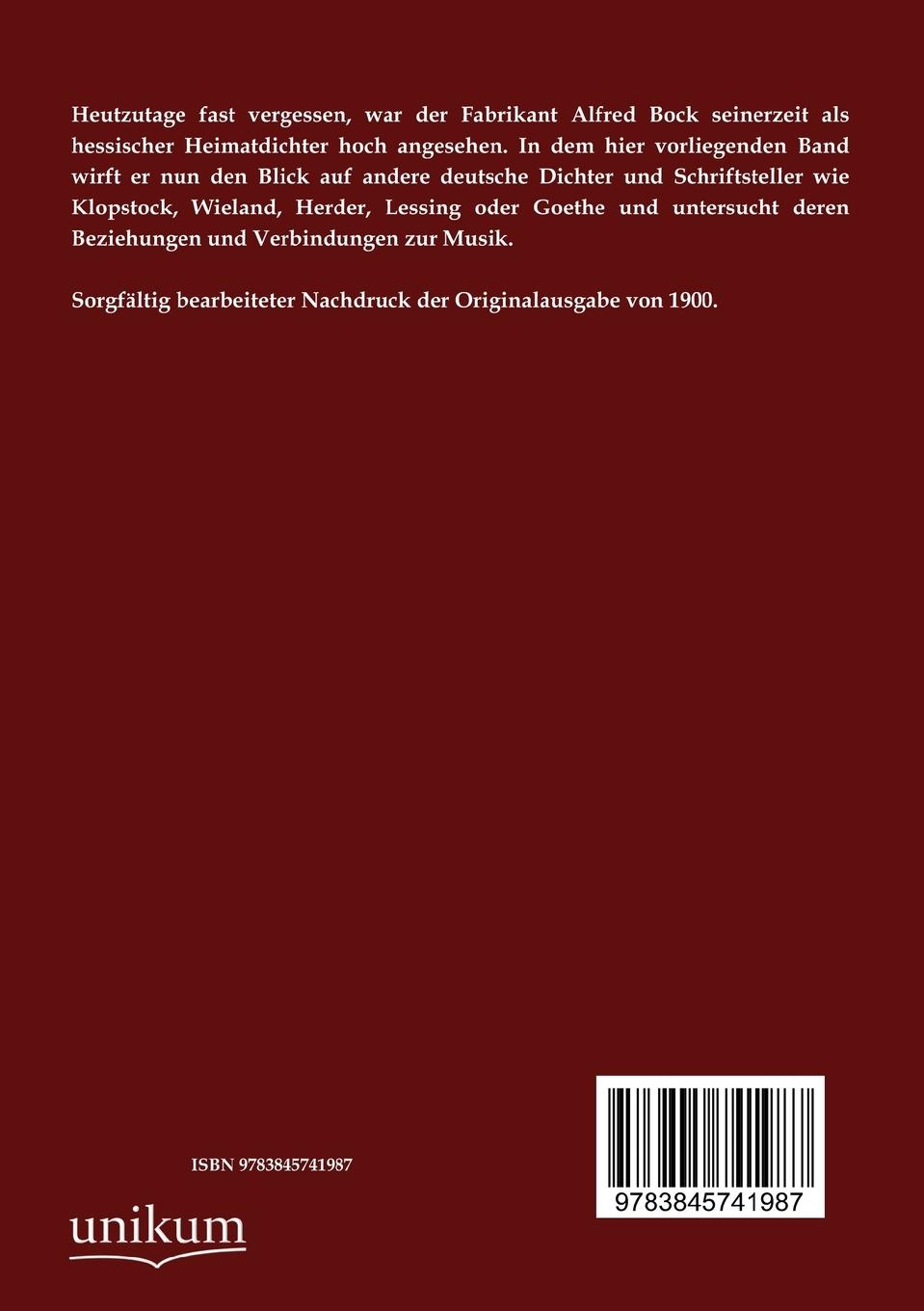 Rückseitencover Deutsche Dichter in ihrer Beziehung zur Musik