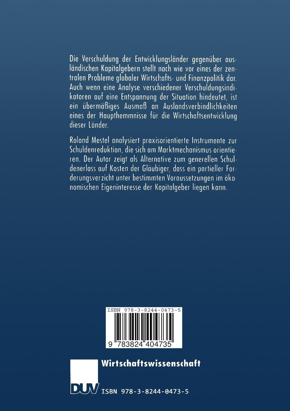 Rückseitencover Auslandsverschuldung der Entwicklungsländer in den 90er Jahren