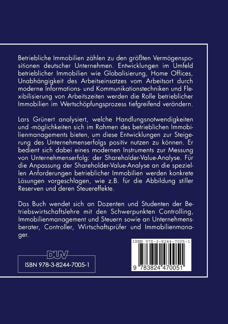 Rückseitencover Wertorientierte Steuerung betrieblicher Immobilien