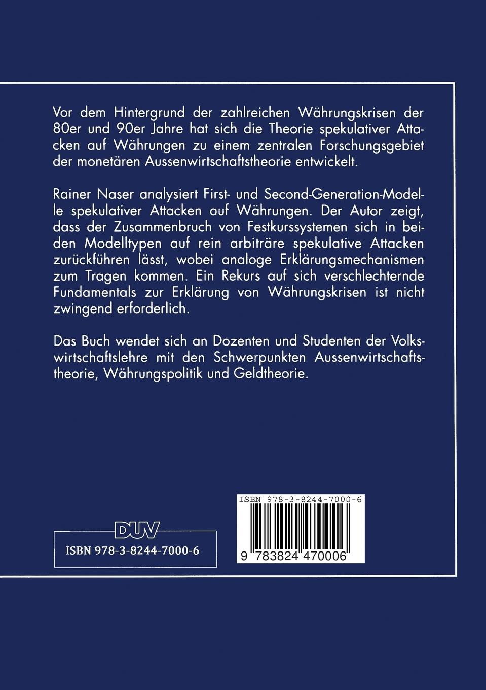 Rückseitencover Theorie spekulativer Attacken auf Währungen