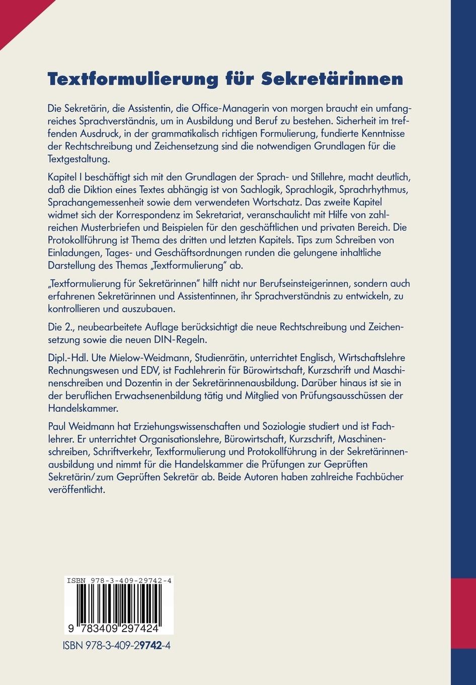 Rückseitencover Textformulierung für Sekretärinnen