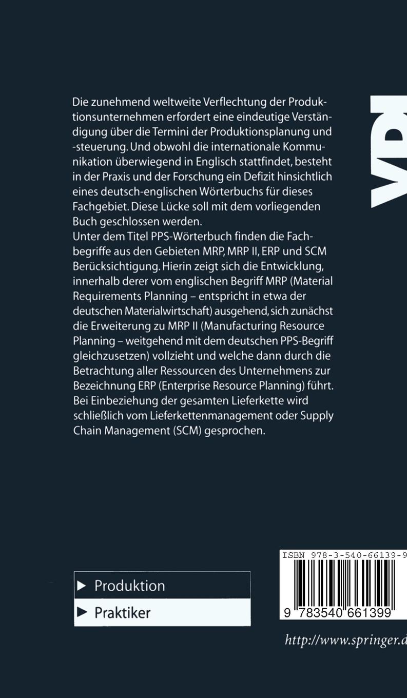 Rückseitencover Wörterbuch der PPS Dictionary of PPC