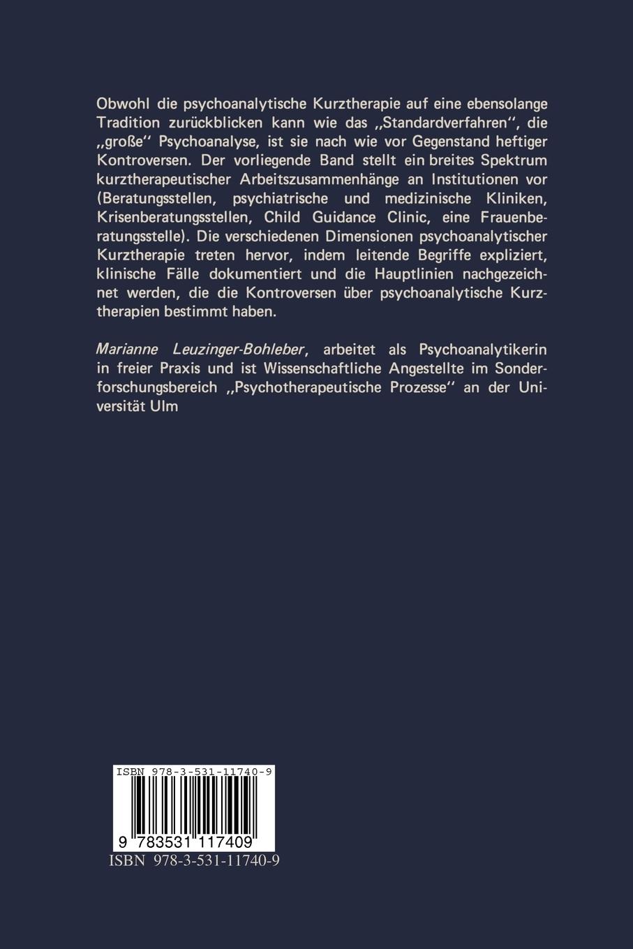 Rückseitencover Psychoanalytische Kurztherapien