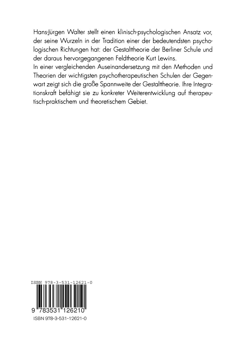 Rückseitencover Gestalttheorie und Psychotherapie