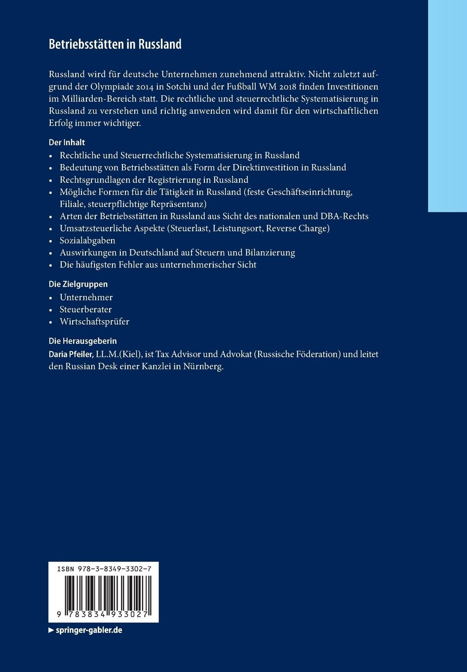 Rückseitencover Betriebsstätten in Russland