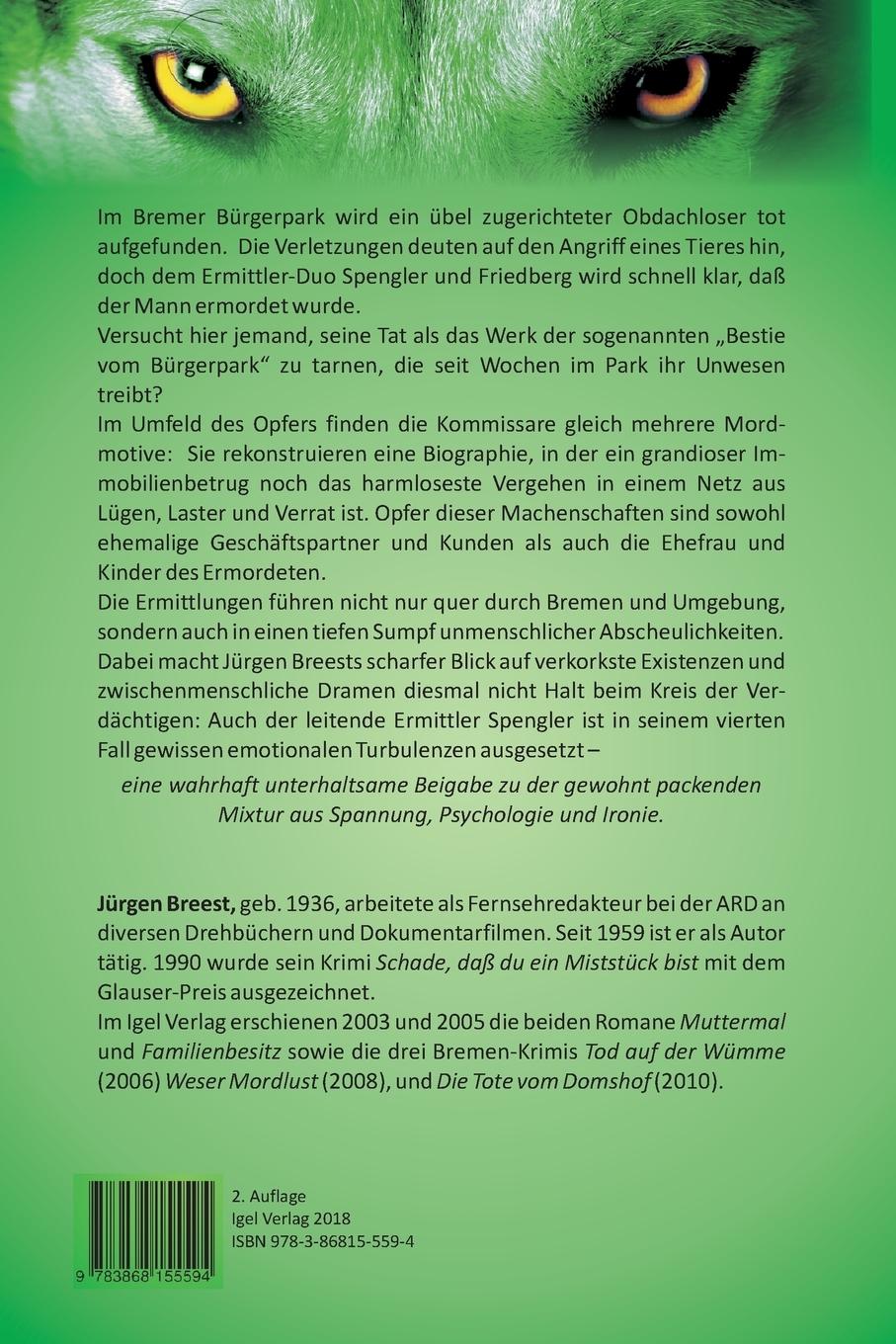 Rückseitencover Die Bestie vom Bürgerpark