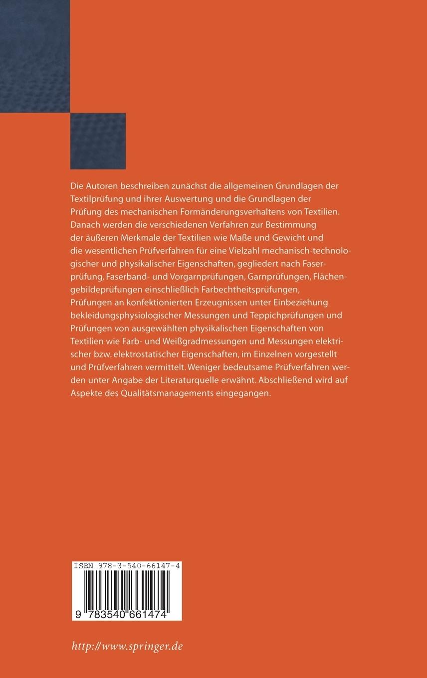 Rückseitencover Prüfverfahren in der Textil- und Bekleidungstechnik