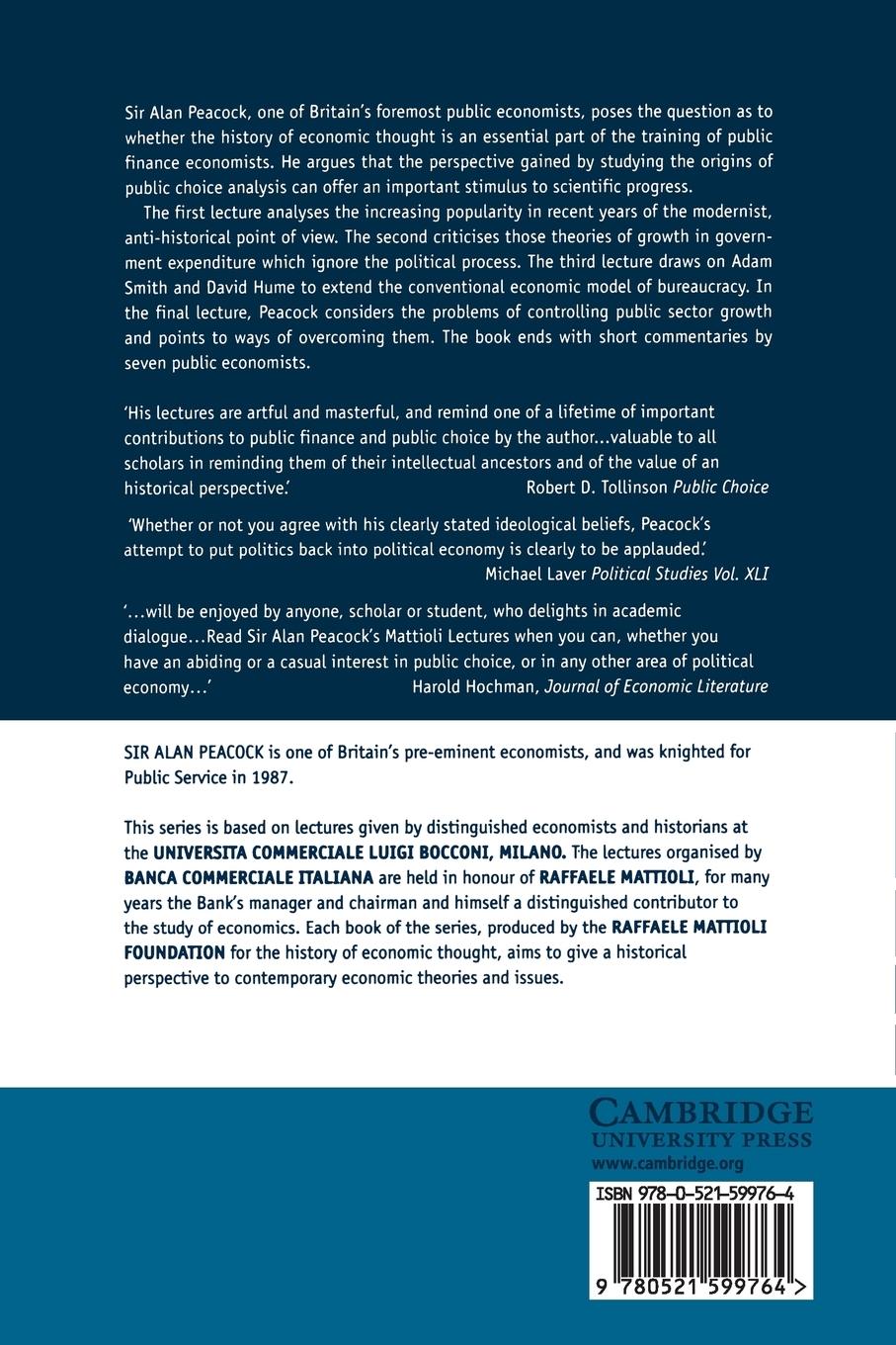 Rückseitencover Public Choice Analysis in Historical             Perspective