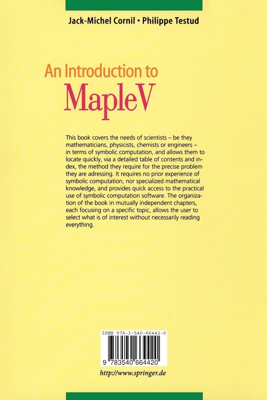 Rückseitencover An Introduction to Maple V