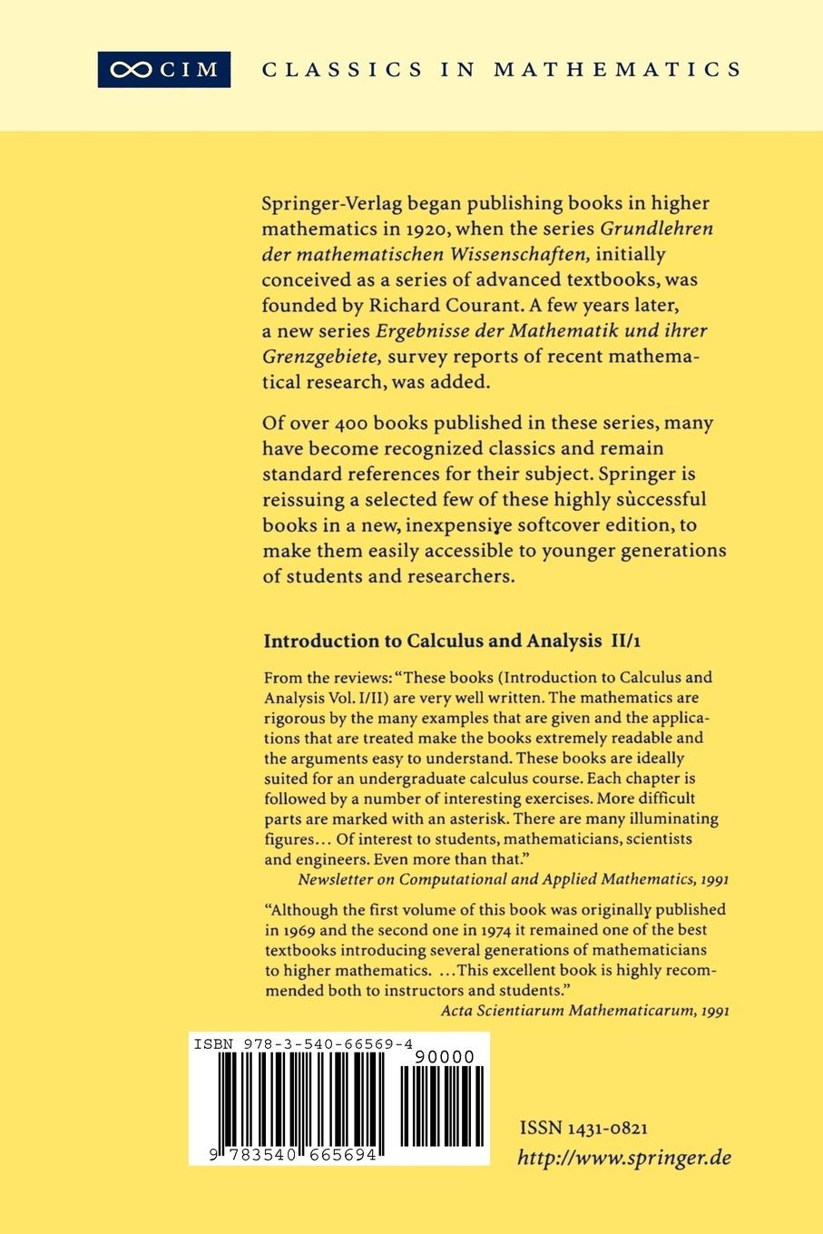 Rückseitencover Introduction to Calculus and Analysis II/1