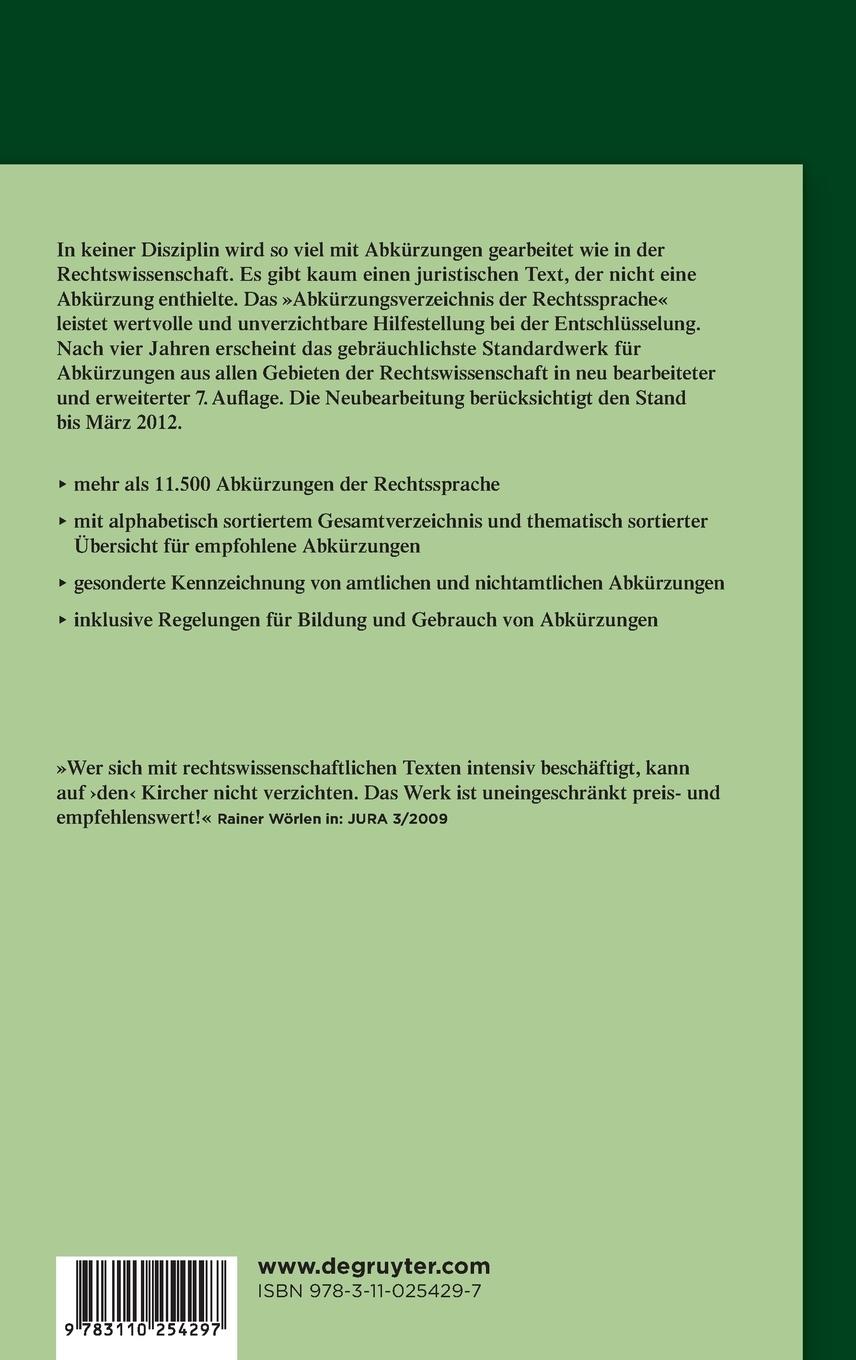 Rückseitencover Kirchner - Abkürzungsverzeichnis der Rechtssprache