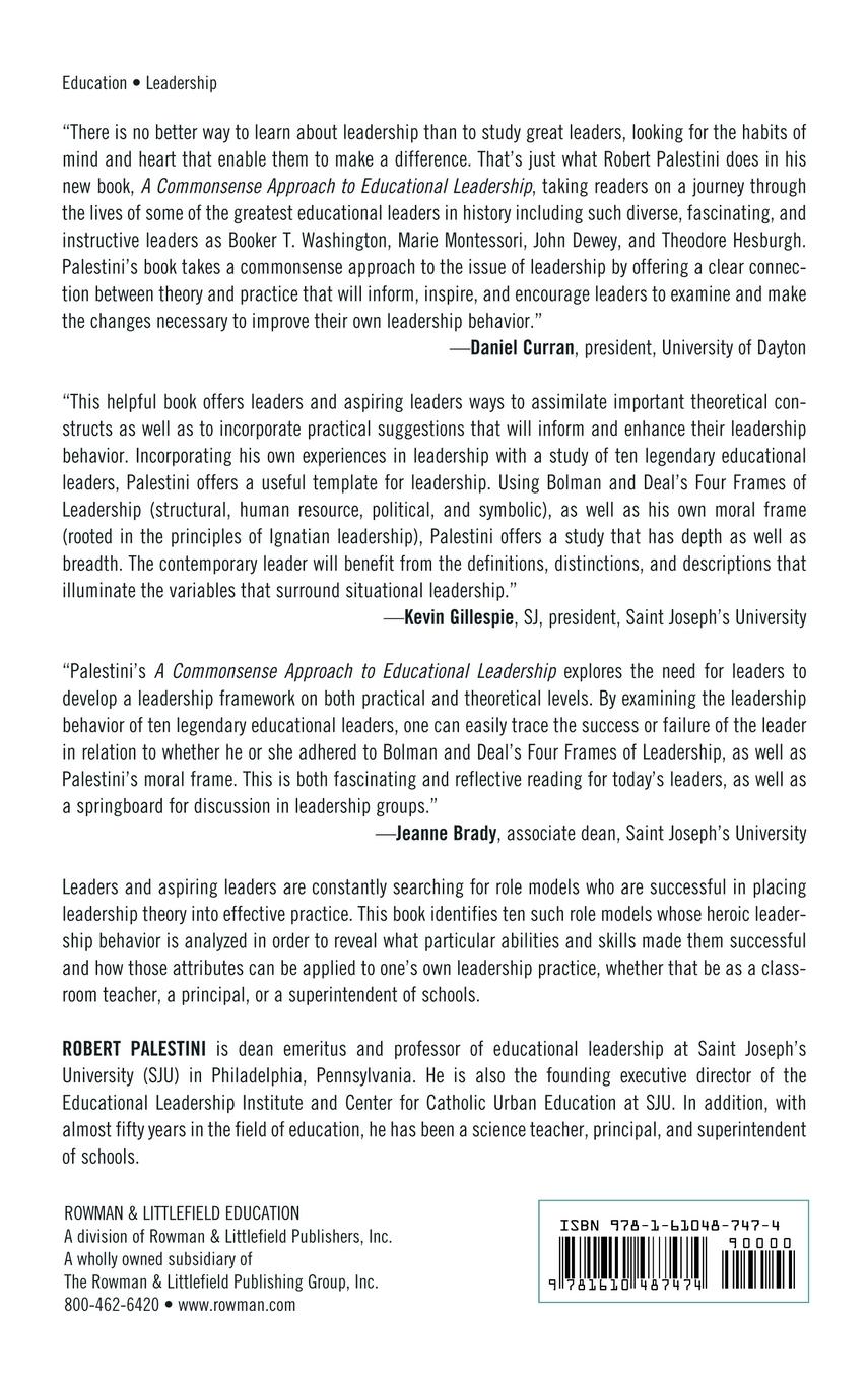 Rückseitencover Commonsense Approach to Educational Leadership