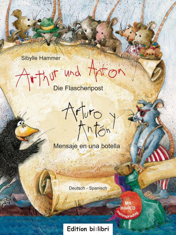 Vorderes Coverbild Arthur und Anton: Die Flaschenpost. Deutsch-Spanisch