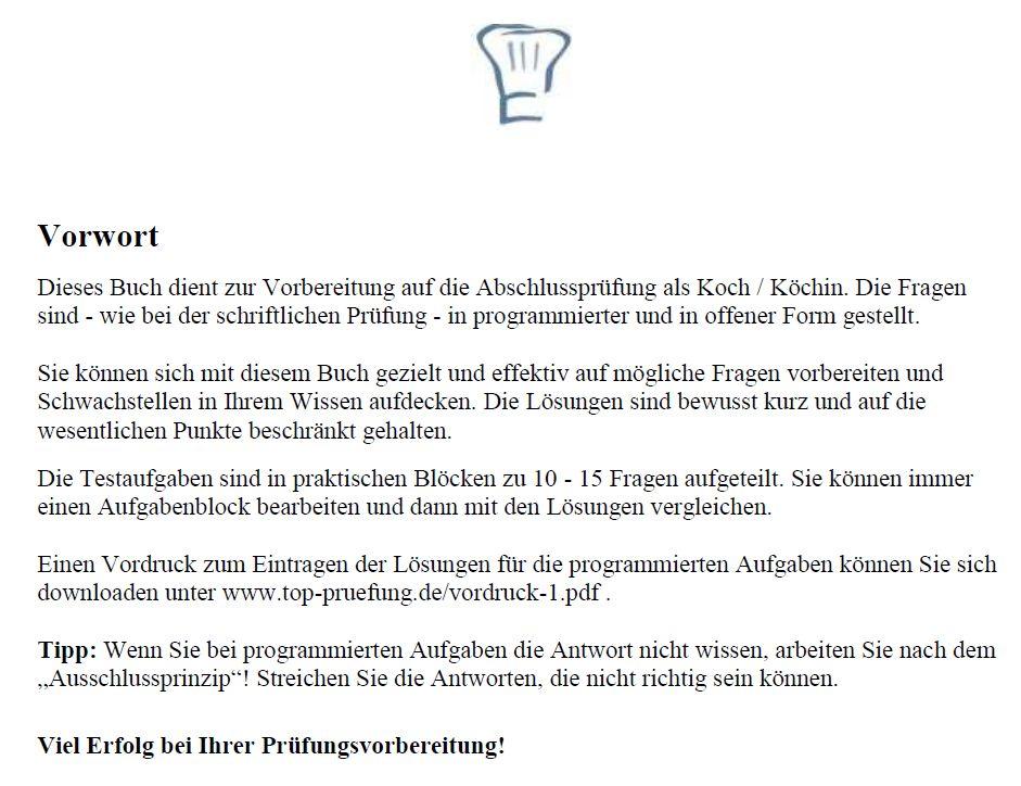 Beispielinhalt (Bild) Top Prüfung Koch / Köchin - 400 Testaufgaben zur Prüfungsvorbereitung inkl. Lösungen