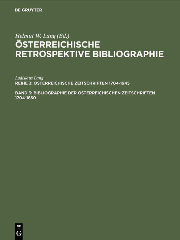 Vorderes Coverbild Bibliographie der österreichischen Zeitschriften 1704-1850
