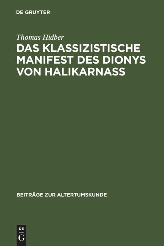 Vorderes Coverbild Das klassizistische Manifest des Dionys von Halikarnass