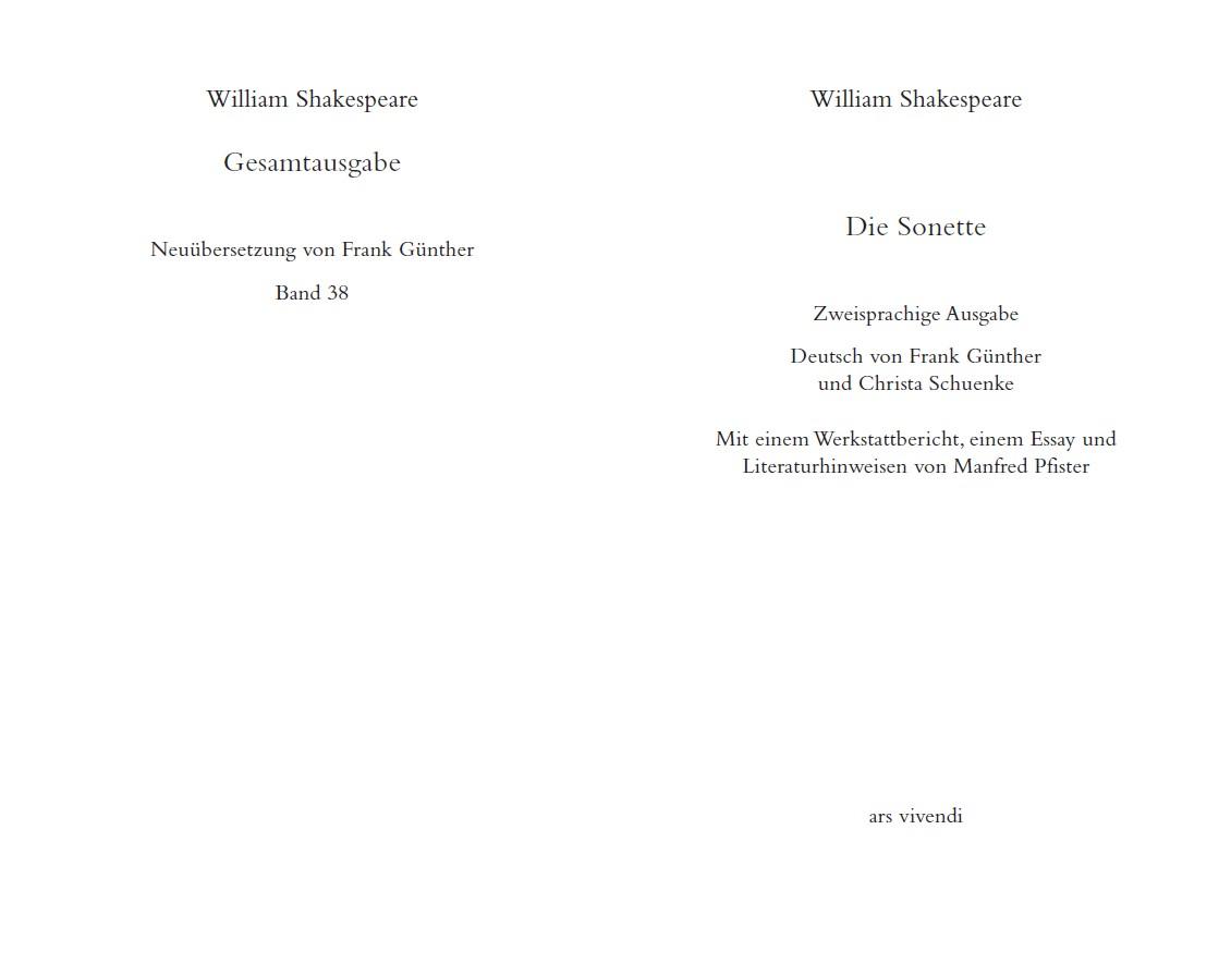 Beispielinhalt (Bild) Sonette / Sonnets (Shakespeare Gesamtausgabe, Band 38) - zweisprachige Ausgabe