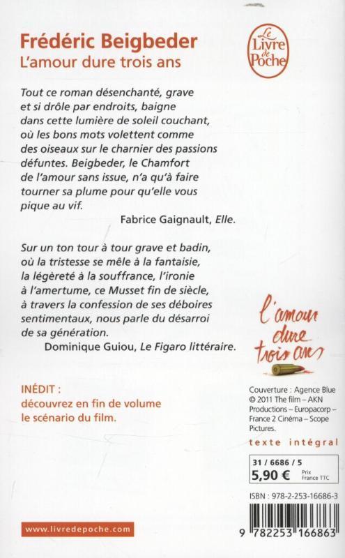 Rückseitencover L'amour dure trois ans