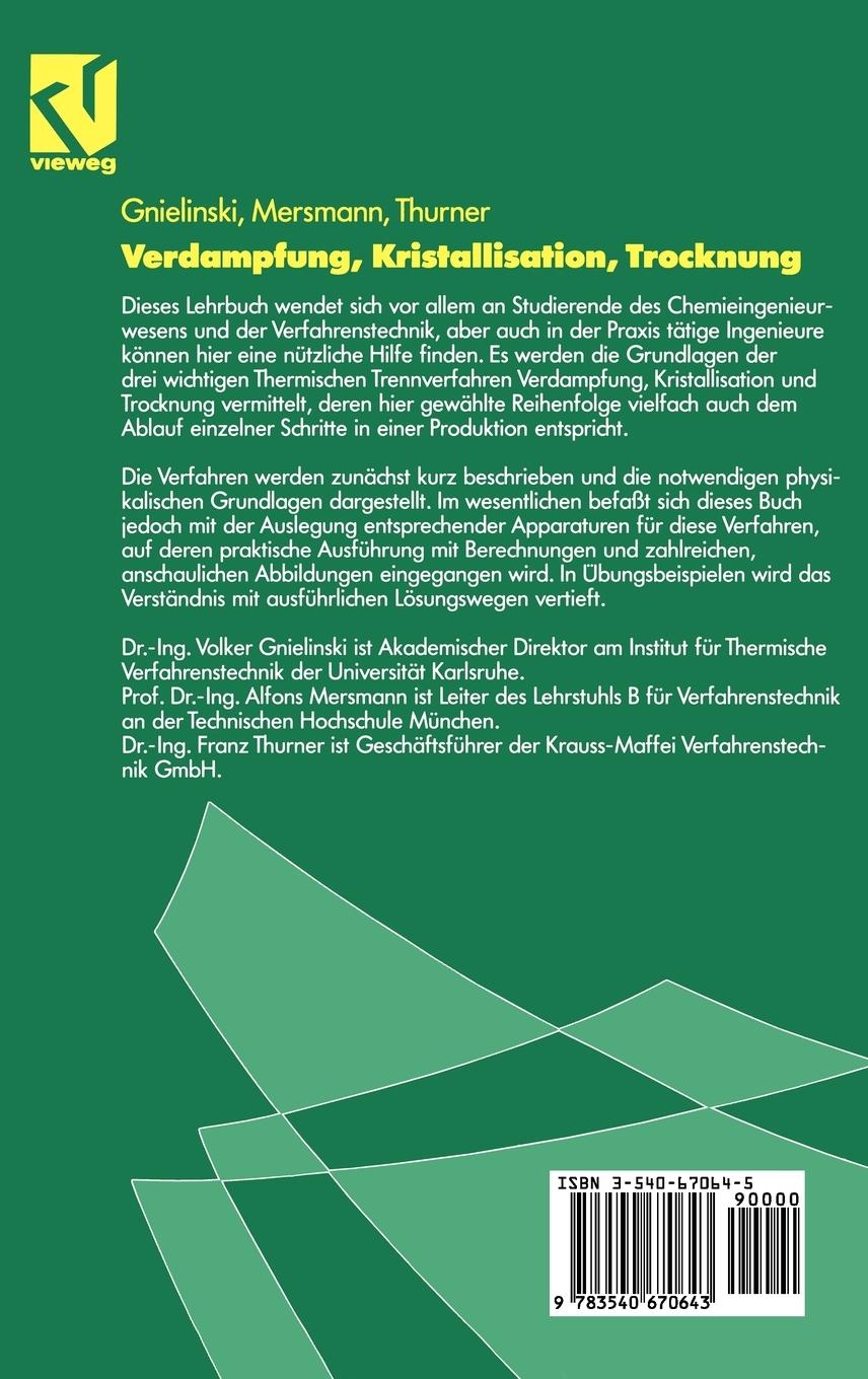 Rückseitencover Verdampfung, Kristallisation, Trocknung