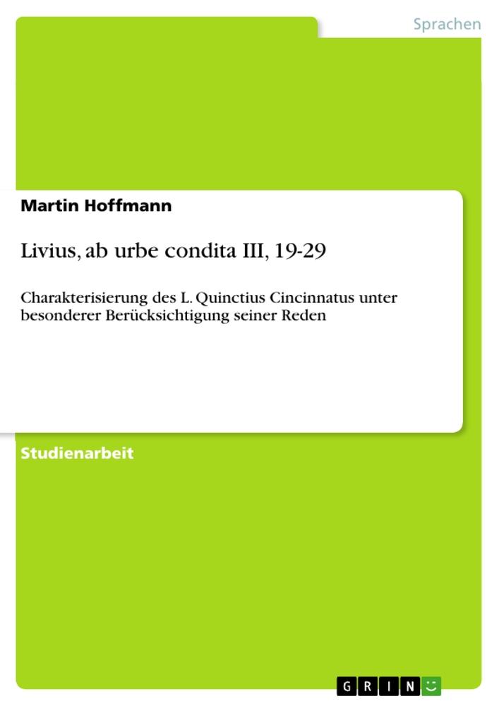 Vorderes Coverbild Livius, ab urbe condita III, 19-29