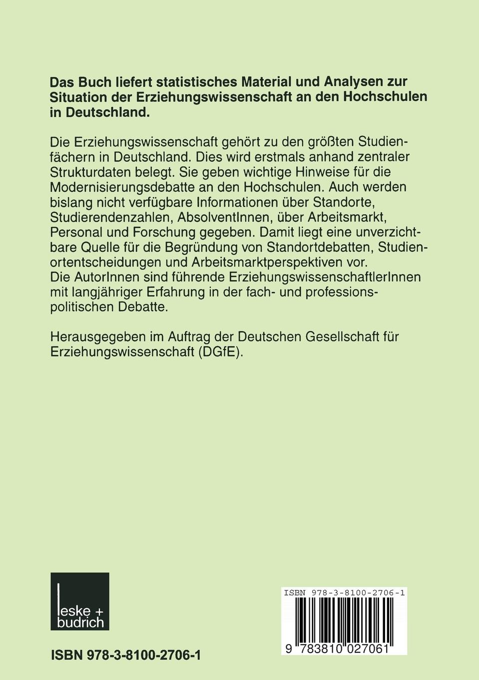 Rückseitencover Datenreport Erziehungswissenschaft