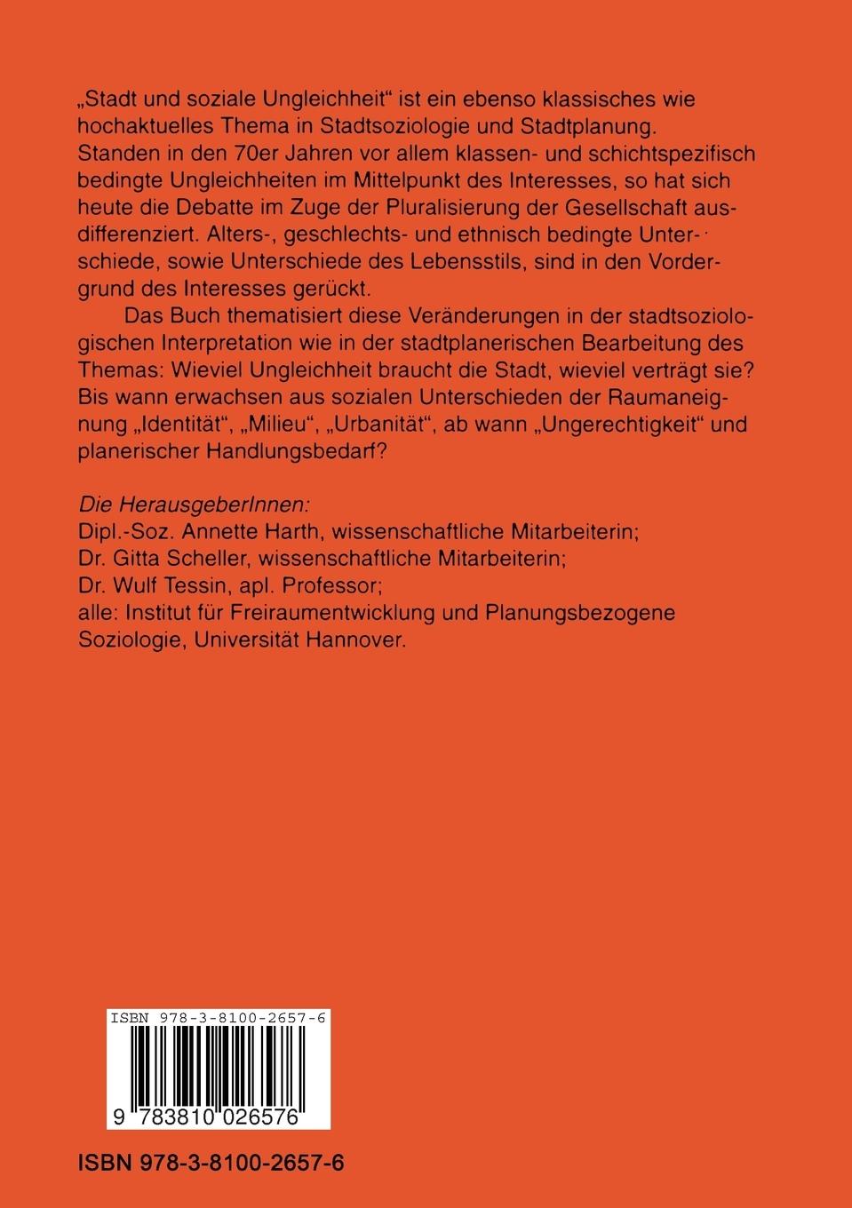 Rückseitencover Stadt und soziale Ungleichheit