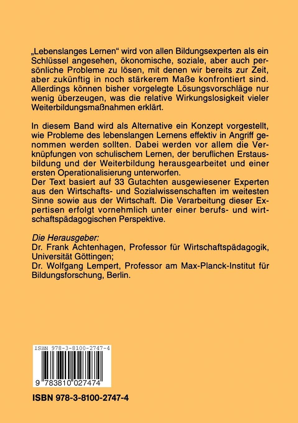 Rückseitencover Lebenslanges Lernen im Beruf - seine Grundlegung im Kindes- und Jugendalter
