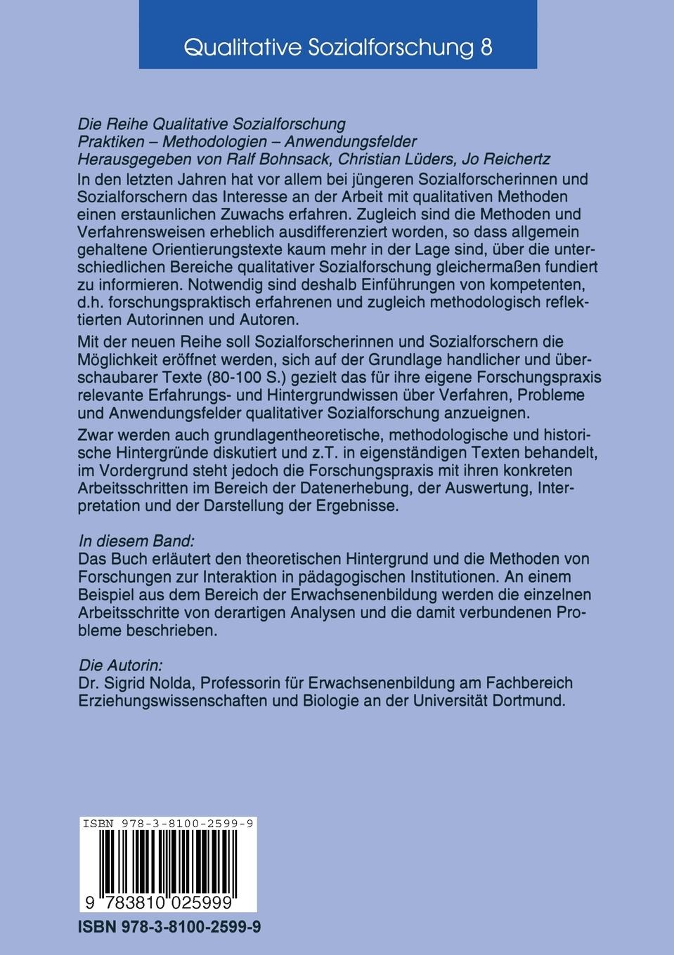 Rückseitencover Interaktion in pädagogischen Institutionen