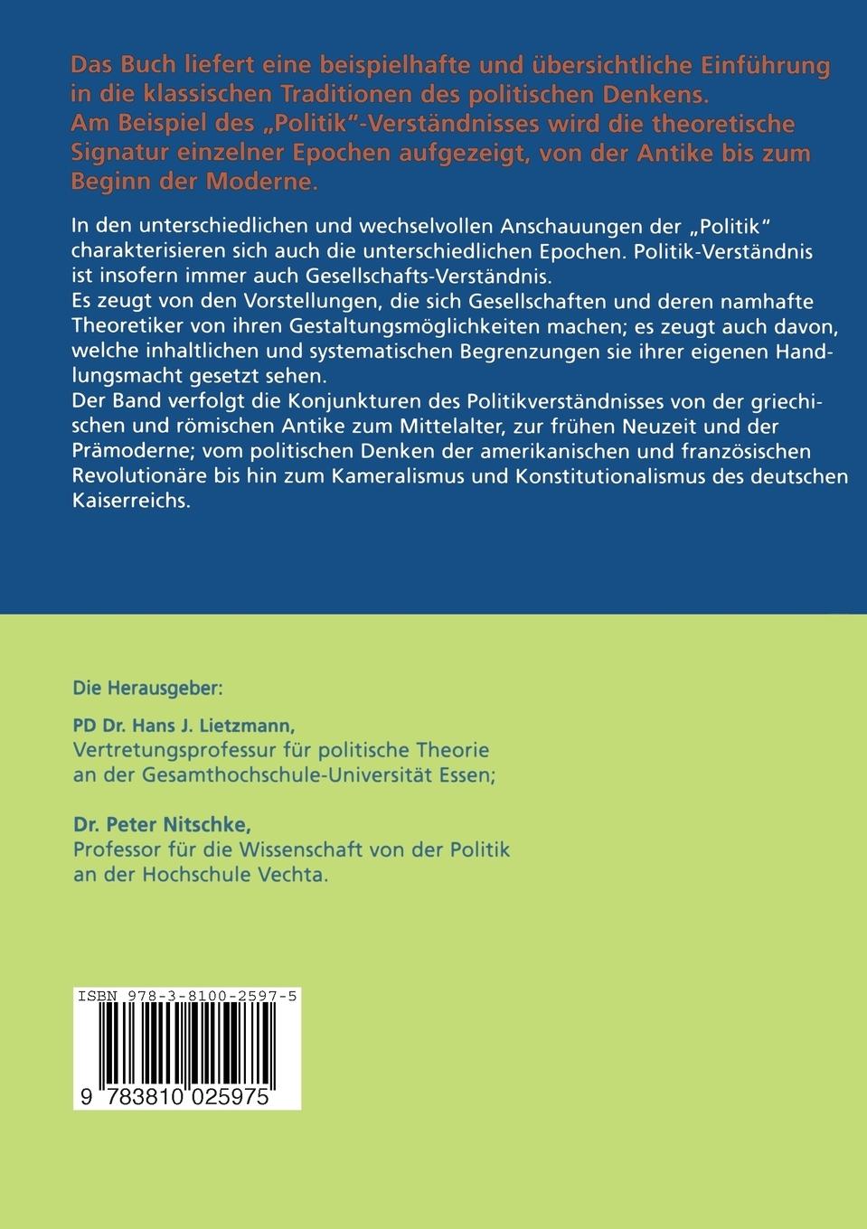 Rückseitencover Klassische Politik