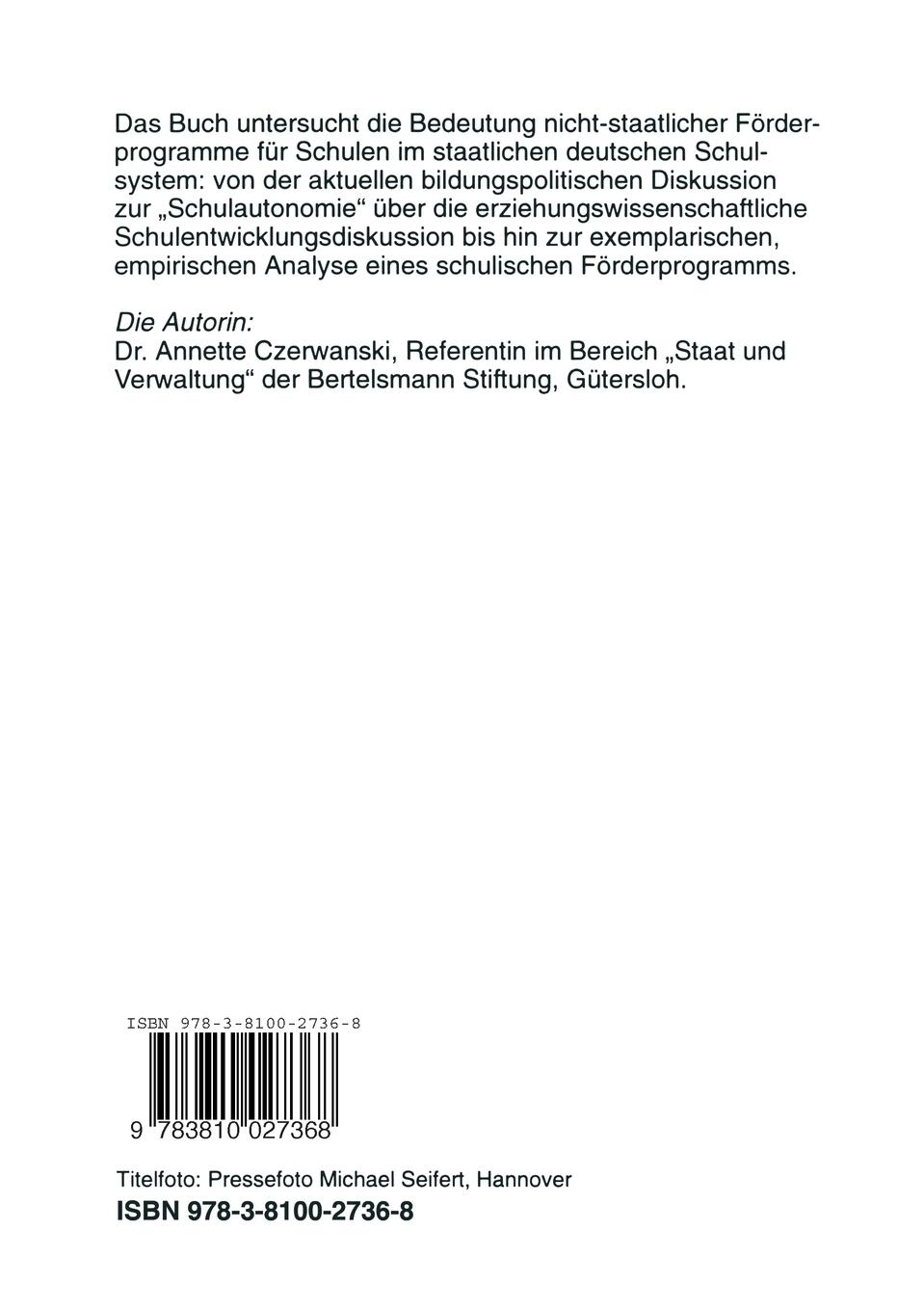 Rückseitencover Private Stiftungen und staatliche Schulen