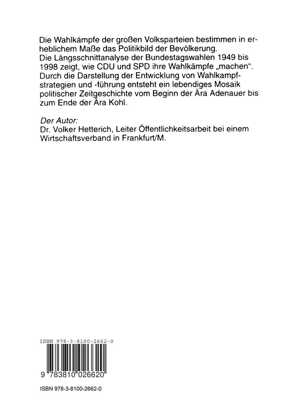 Rückseitencover Von Adenauer zu Schröder - Der Kampf um Stimmen