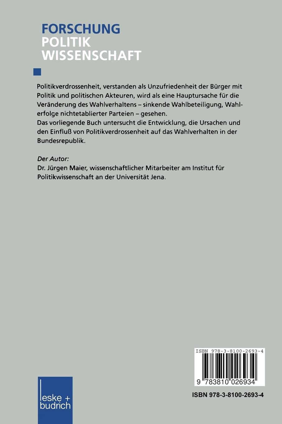 Rückseitencover Politikverdrossenheit in der Bundesrepublik Deutschland