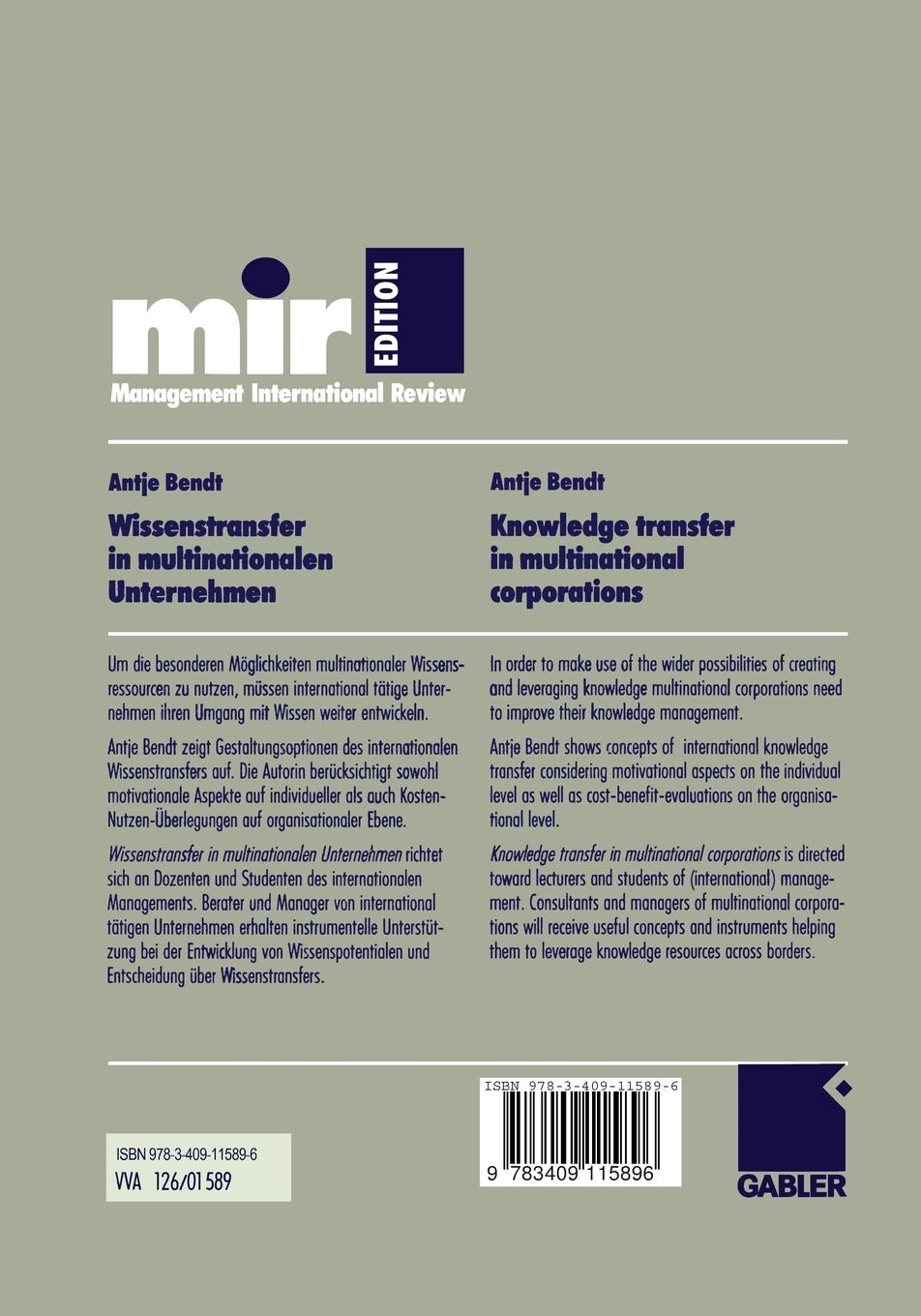 Rückseitencover Wissenstransfer in multinationalen Unternehmen