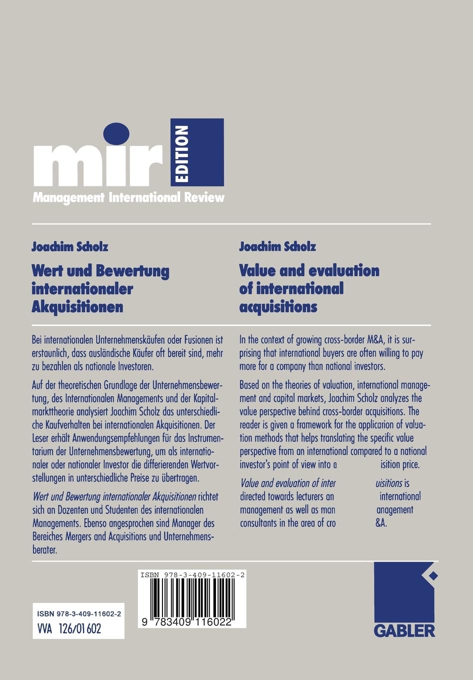 Rückseitencover Wert und Bewertung internationaler Akquisitionen