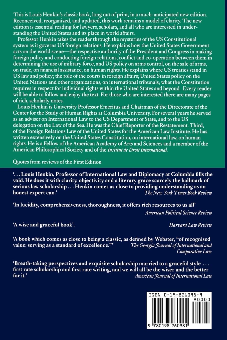 Rückseitencover Foreign Affairs and the United States Constitution