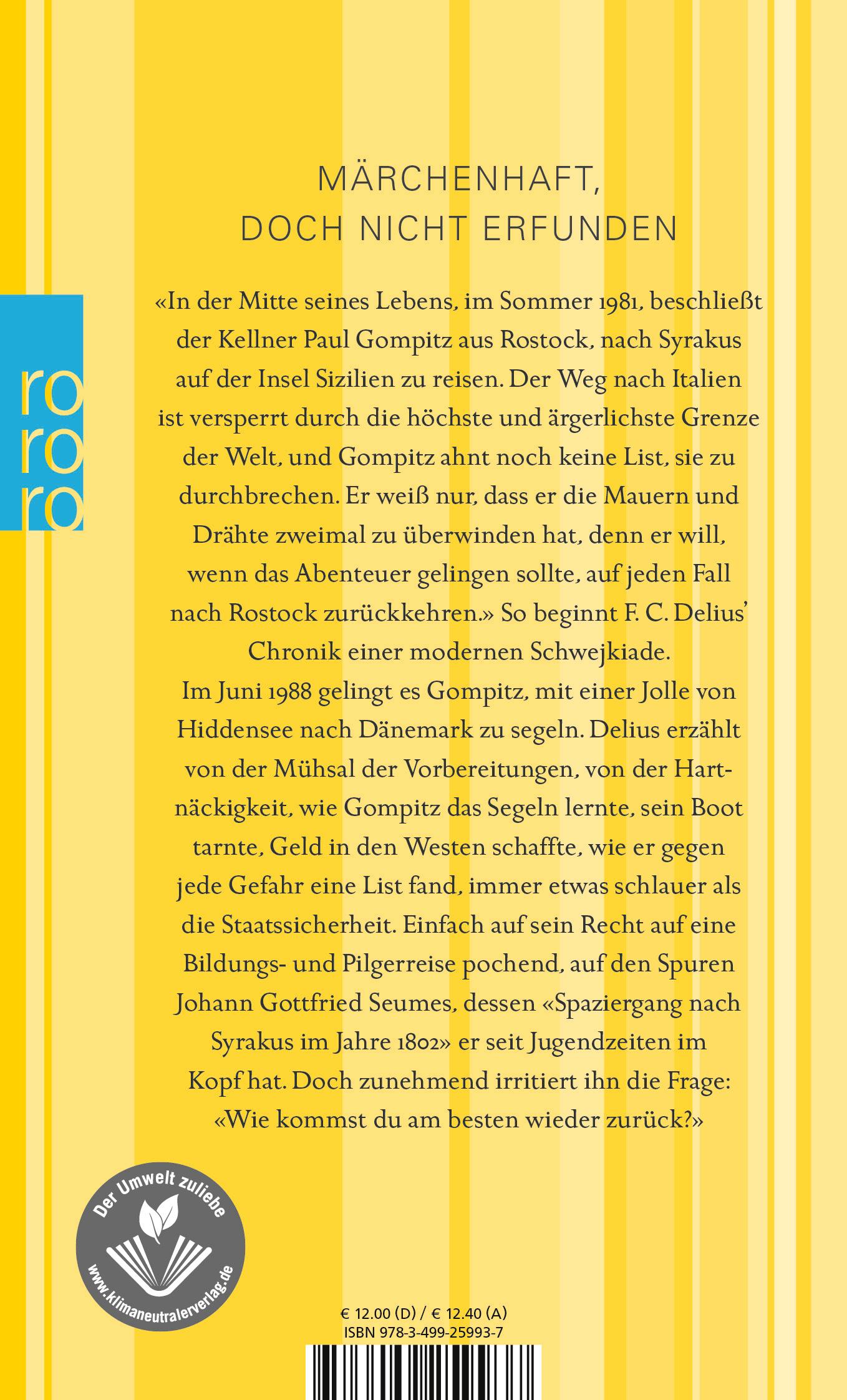 Rückseitencover Der Spaziergang von Rostock nach Syrakus