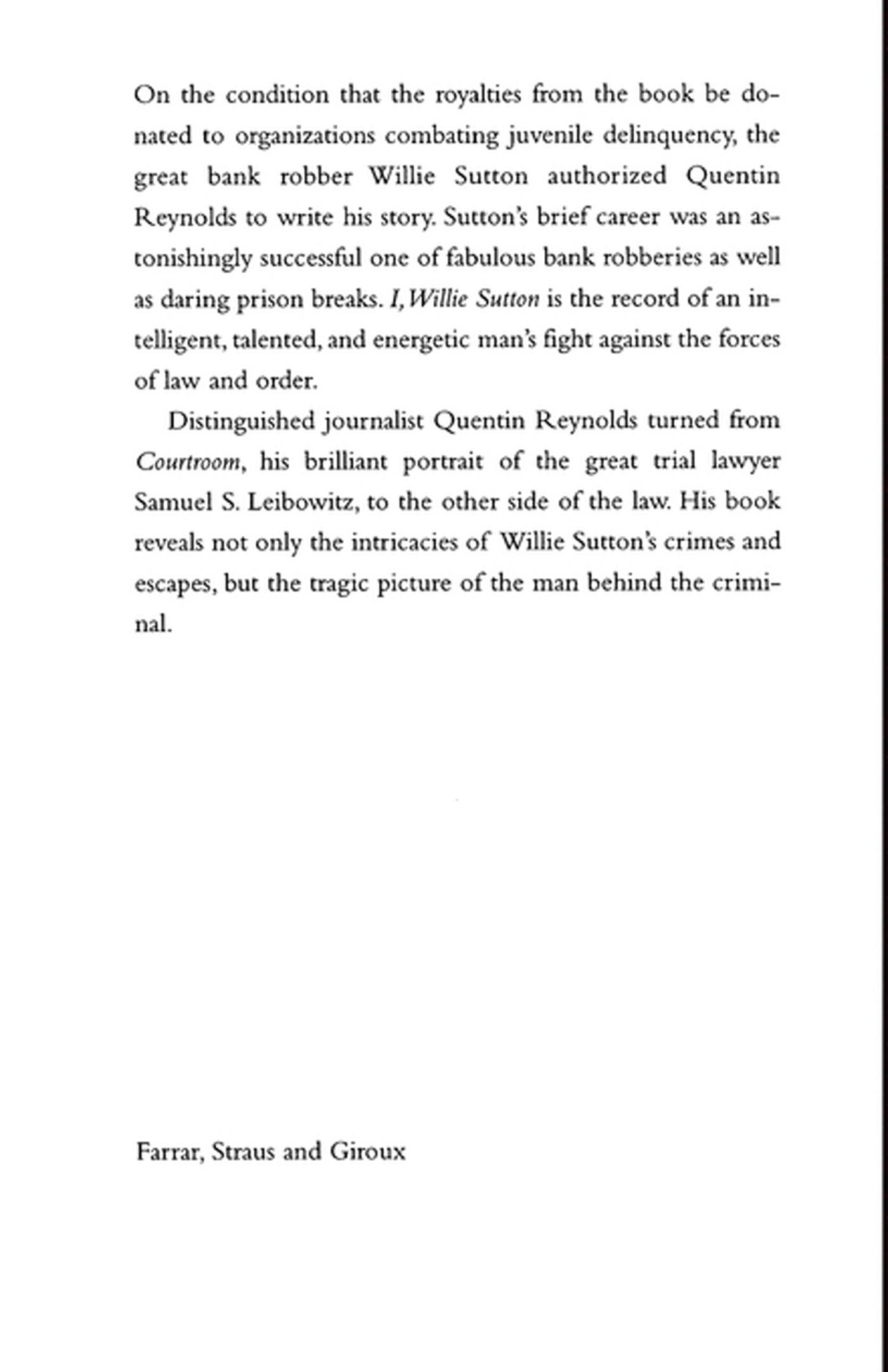 Rückseitencover I, Willie Sutton