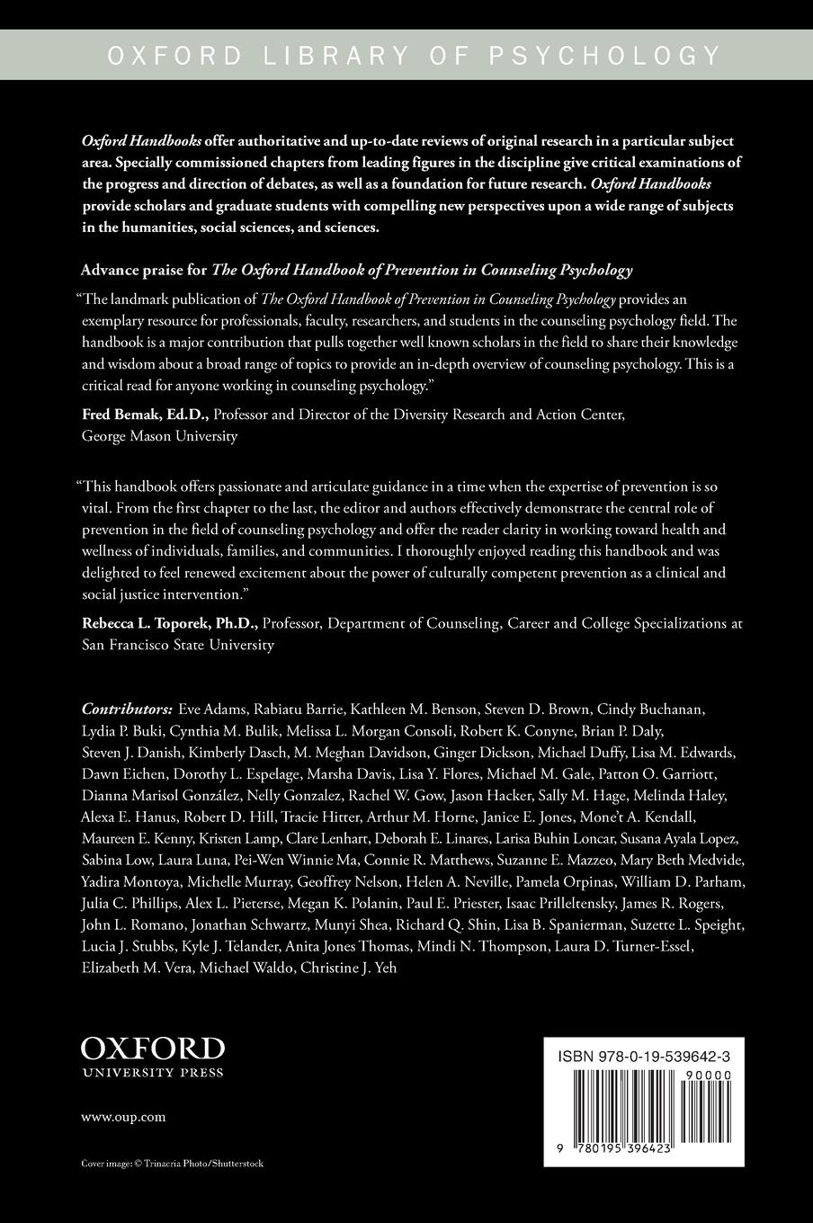 Rückseitencover The Oxford Handbook of Prevention in Counseling Psychology