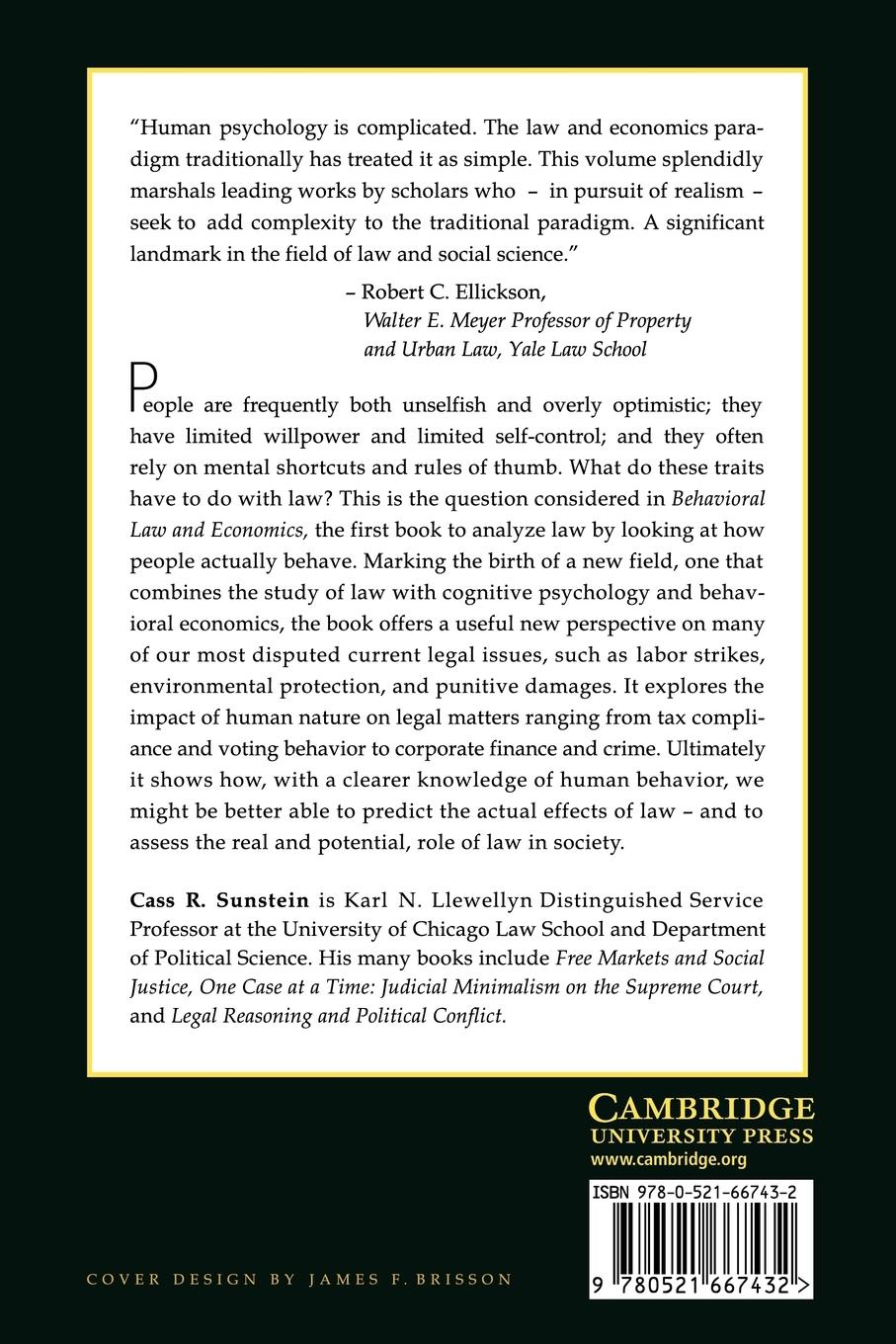 Rückseitencover Behavioral Law and Economics