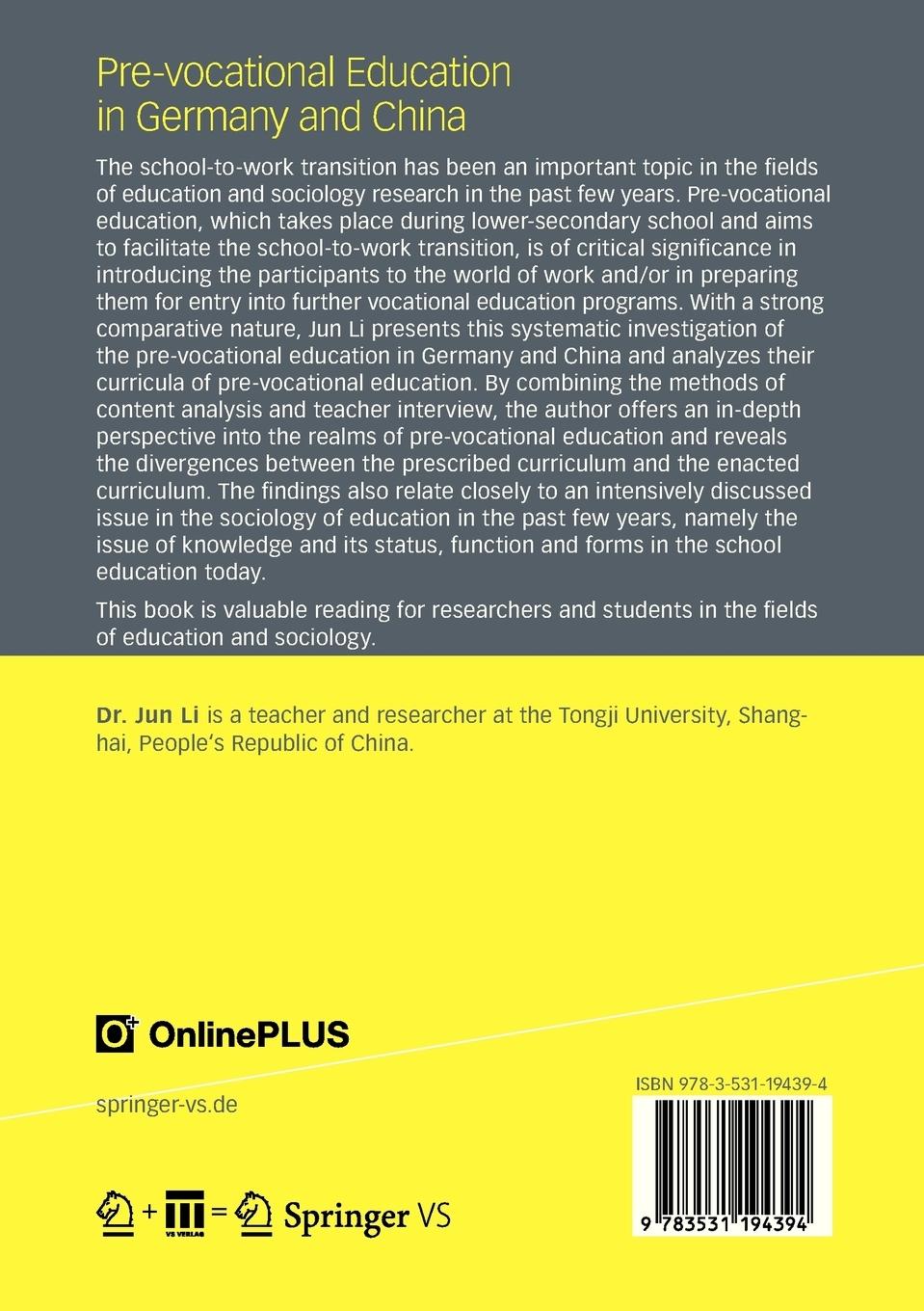Rückseitencover Pre-vocational Education in Germany and China