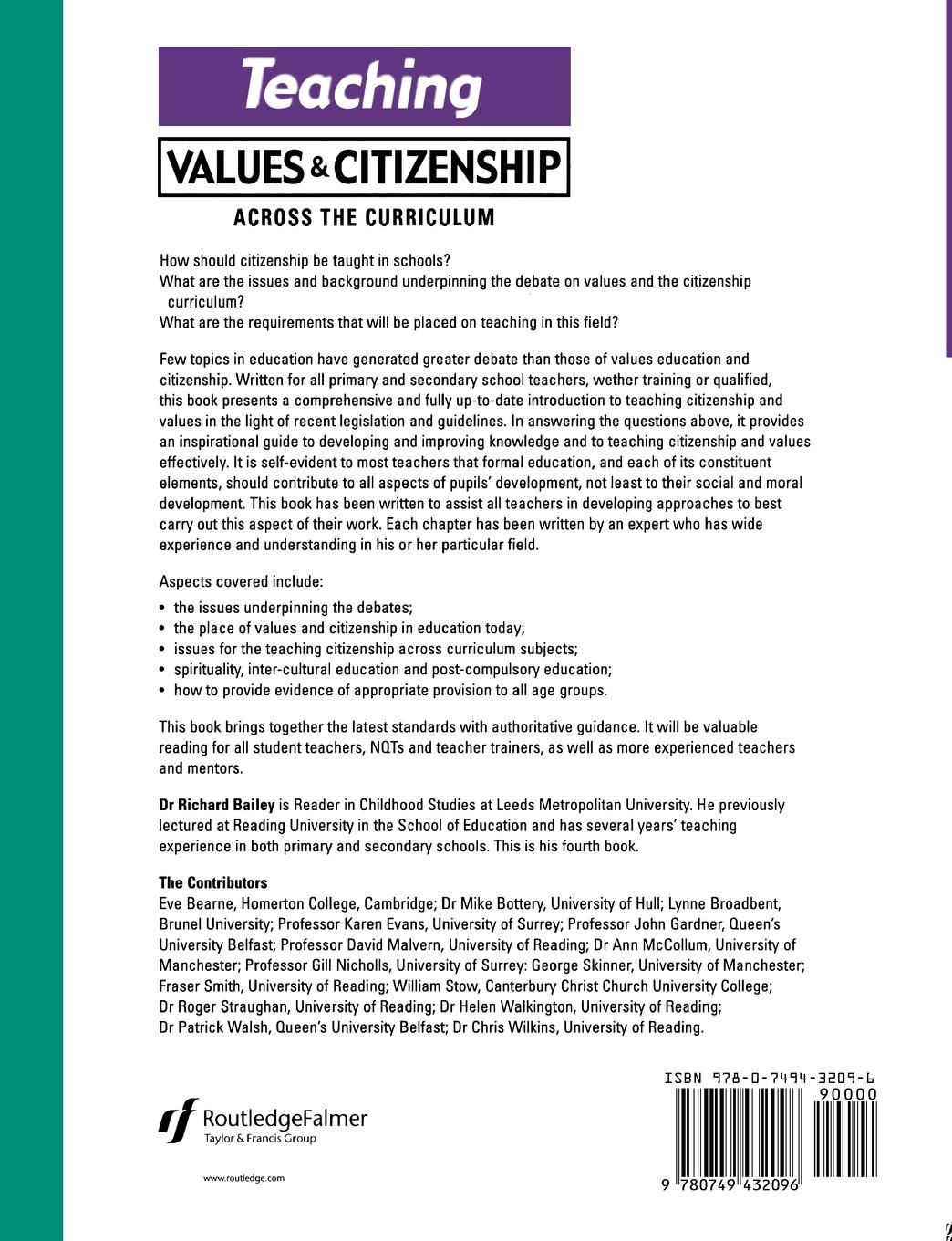 Rückseitencover Teaching Values and Citizenship Across the Curriculum