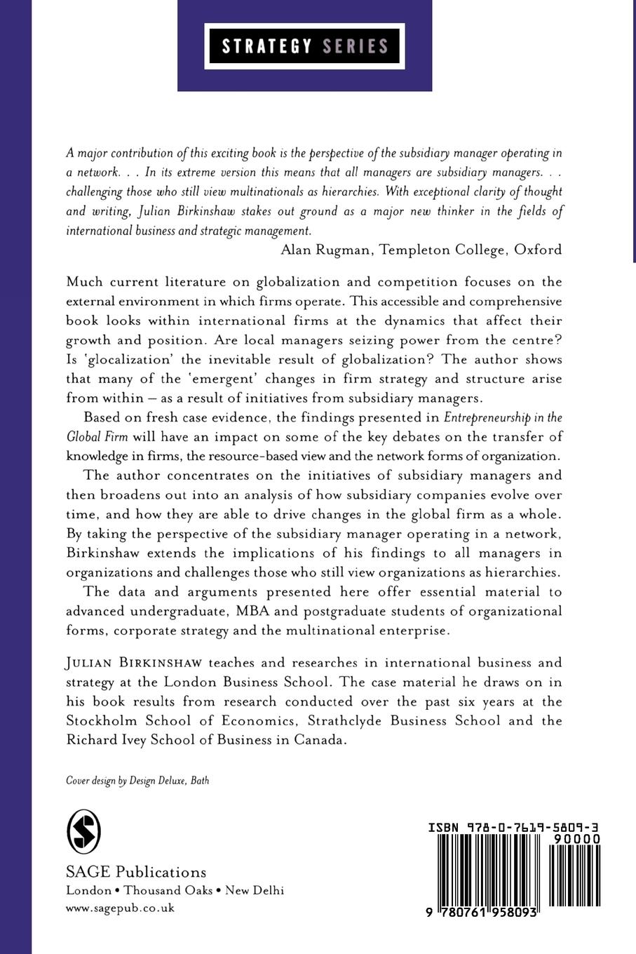 Rückseitencover Entrepreneurship in the Global Firm