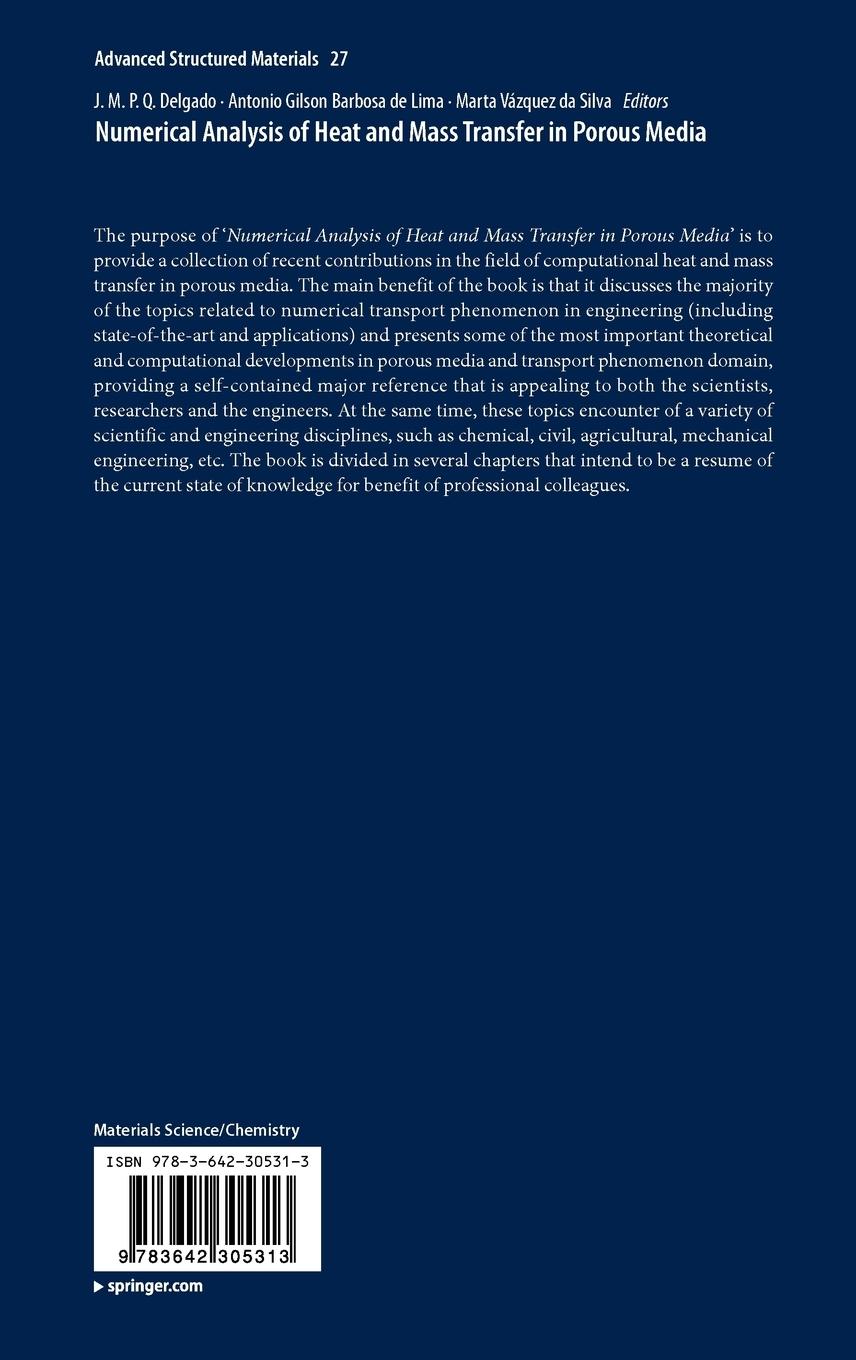 Rückseitencover Numerical Analysis of Heat and Mass Transfer in Porous Media